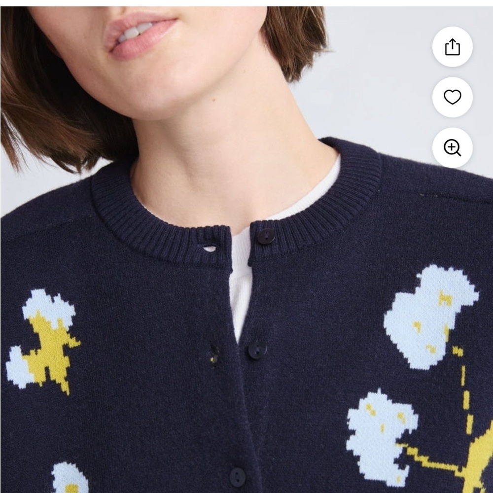 Free Assembly Navy Floral Jacquard Crewneck Shrunken Cardigan Sweater Midweight - Picture 3 of 10